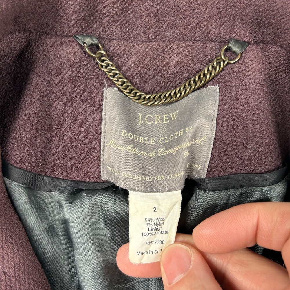 J. Crew Coat Double Cloth Sz 2 Manifattura di Carmignano Dark Pink Purple - Picture 3 of 10